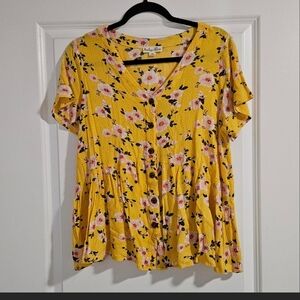 Audrey Mustard Floral Blouse